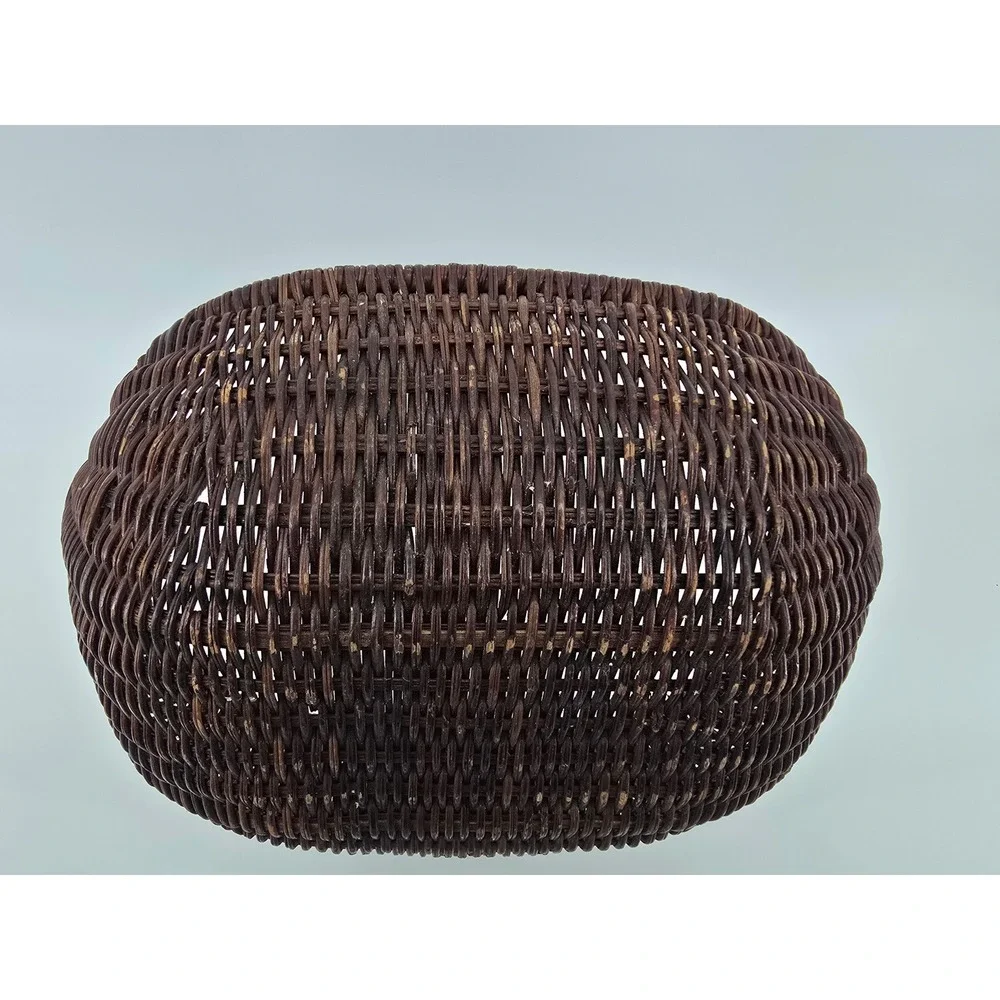 Vintage Dark Brown Woven Wicker Basket with Handle Oval Decorative Storage